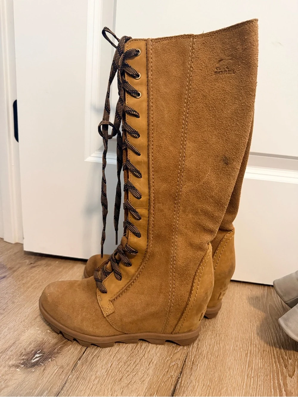 Sorel Tall Lace-Up Suede Boots in Chestnut Brown